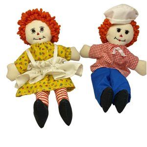 Vtg Handmade Raggedy Ann and Andy Dolls Plush 10” Tall Shelf Collectibles